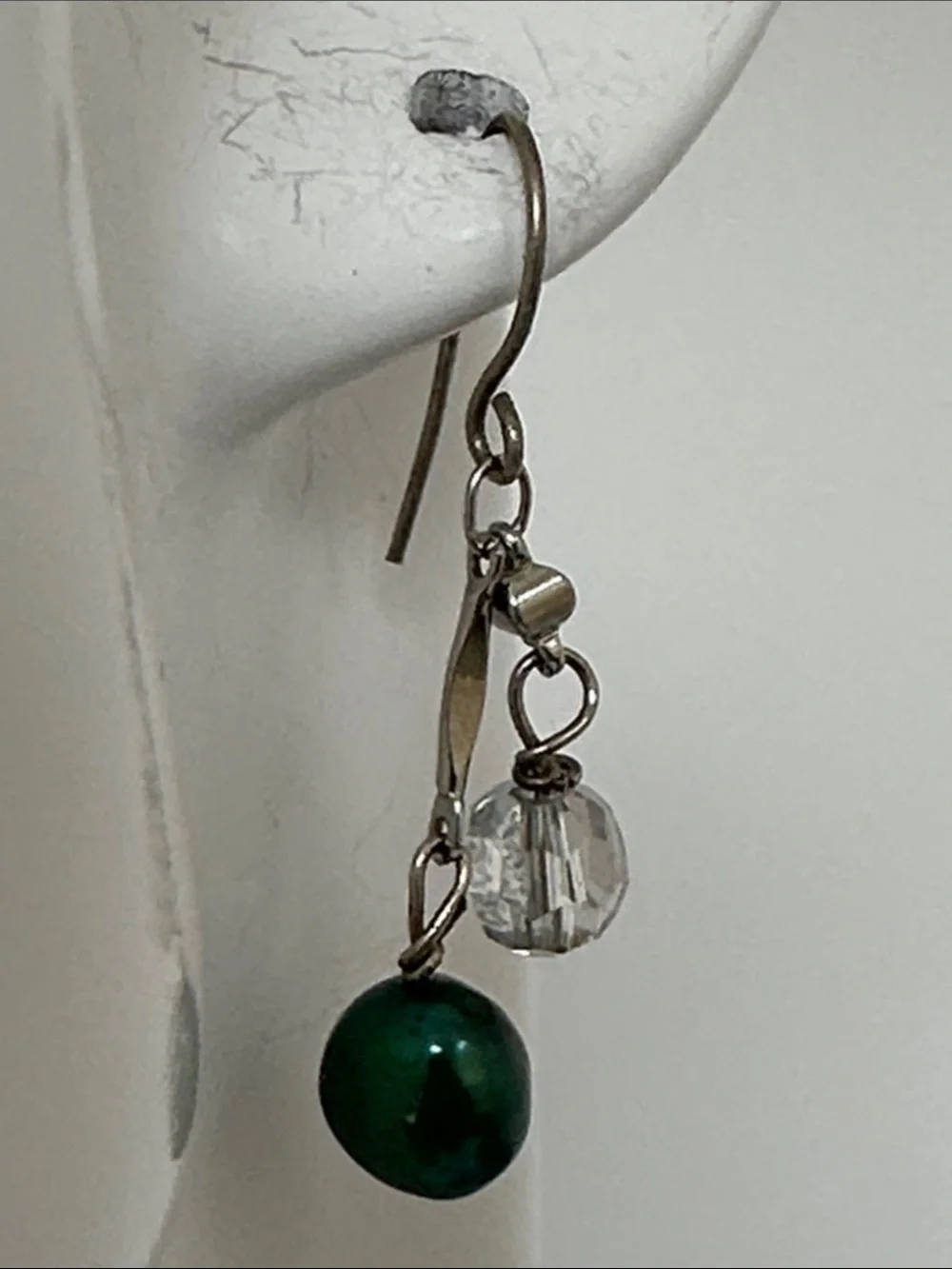 Green Pearl and Crystal Drop Earrings - Classic Dangle Style